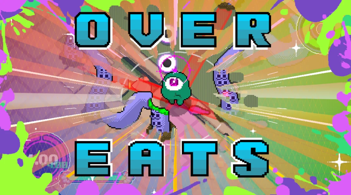 Over Eatsの公式演出画像。ゲージ満タンで発動する無敵モードです。